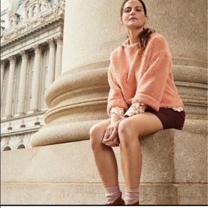 Madewell Sweater Top Superfurry Teddy Dusty Tinted Pink  XS